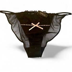 Adore Me Lace Black Panties Pink Bow Polka Dots Size XL NWT in Bag